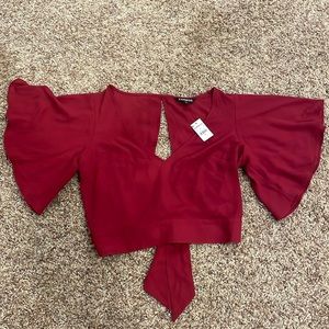 Express size extra small open back red short sleeve top